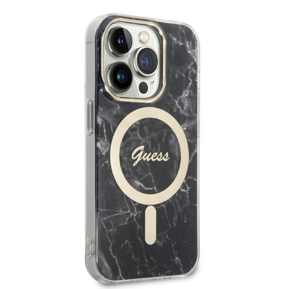 Guess set case + charger for iPhone 14 Pro Max 6,7&quot; GUBPP14XHMEACSK black hard case Marble MagSafe 3666339103149