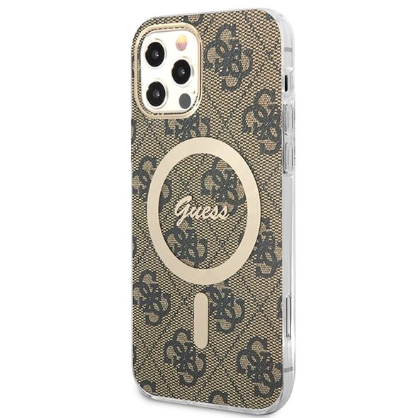 Guess set case + charger for iPhone 12 / 12 Pro 6,1&quot; GUBPP12MH4EACSW brown hard case 4G Print MagSafe 3666339102852