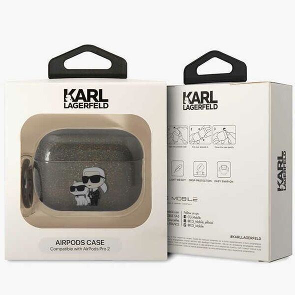 Karl Lagerfeld case for AirPods Pro 2 KLAP2HNKCTGK black TPU Glitter NFT Karl&Choupette 3666339099343