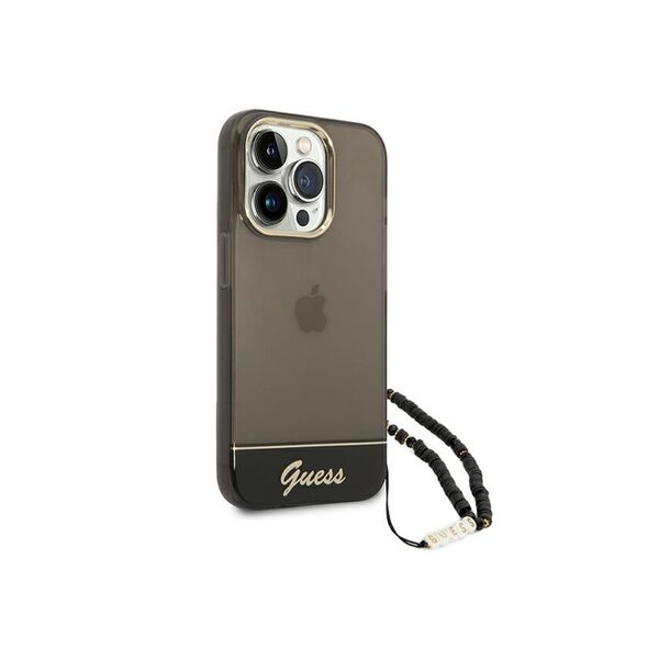 Guess case for iPhone 14 Pro 6,1&quot; GUHCP14LHGCOHK black PC/TPU IML case foruble Layer Electroplated Camera Outline Translucent with Strap 3666339064181