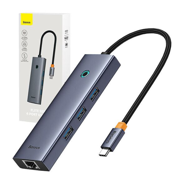 USB hub Baseus UltraJoy, 5 Port, Type-C to 3xUSB 3.0, RJ45, PD, Gray - 12071 έως 12 άτοκες Δόσεις
