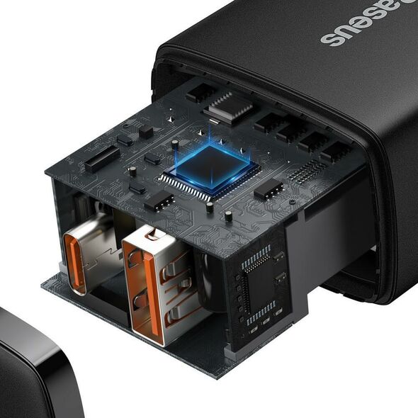 Network charger Baseus Compact, 20W, 1 x Type-C F, 1 x USB F, Black - 40415 έως 12 άτοκες Δόσεις