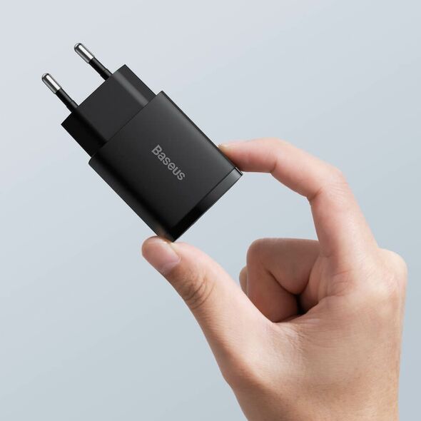 Network charger Baseus Compact, 20W, 1 x Type-C F, 1 x USB F, Black - 40415 έως 12 άτοκες Δόσεις