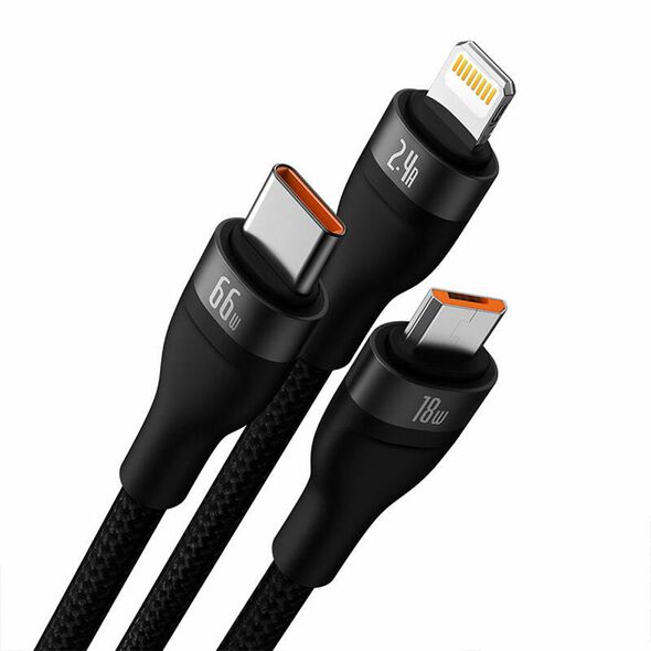 Charging cable Baseus Flash, 3in1, Micro USB, Lightning, Type-C, 66W, 1.2m, Black - 40492 έως 12 άτοκες Δόσεις