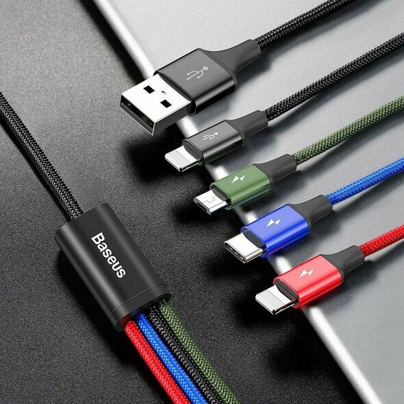 Charging cable Baseus Fast, 4in1, Micro USB, 2xLightning, Type-C, 1.2m, Black - 40493 έως 12 άτοκες Δόσεις