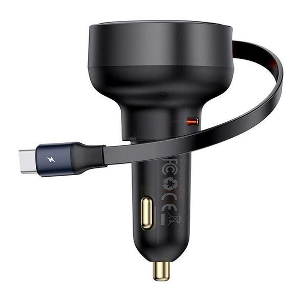 Car socket charger Baseus Enjoyment Pro, 60W, With Type-C cable, Black - 40496 έως 12 άτοκες Δόσεις