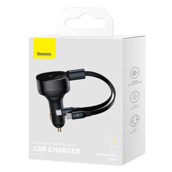 Car socket charger Baseus Enjoyment Pro, 33W, With 2xType-C cable, Black - 40500 έως 12 άτοκες Δόσεις