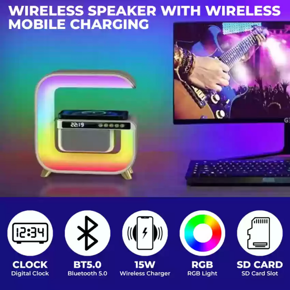 Ασύρματο Ηχείο Bluetooth 5W με Ραδιόφωνο FM, Ξυπνητήρι, Ασύρματη Φόρτιση και Λάμπα LED RGB G3