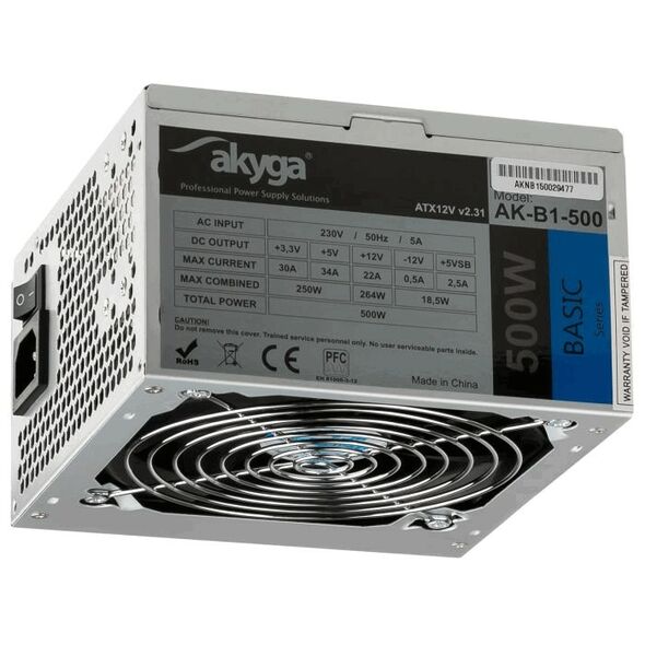 Akyga Τροφοδοτικό ATX Akyga AK-B1-500 500W P4 PCI-E 6+2 pin 3x SATA 2x Molex PPFC FAN 12cm 28414 5901720130334