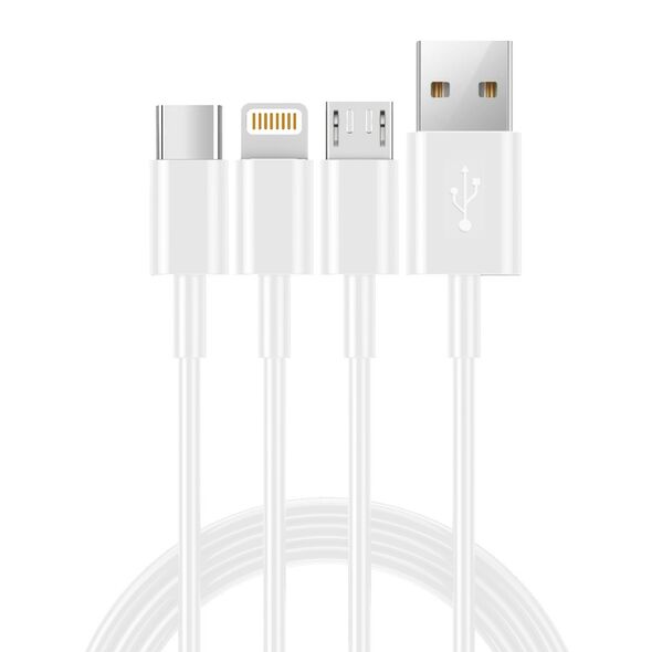 Ancus Καλώδιο Σύνδεσης και Φόρτισης Ancus Flow E44 USB 3 σε 1 Micro-USB, USB-C, Lightning 3.0A Λευκό 1μ. 34231 5210029090370