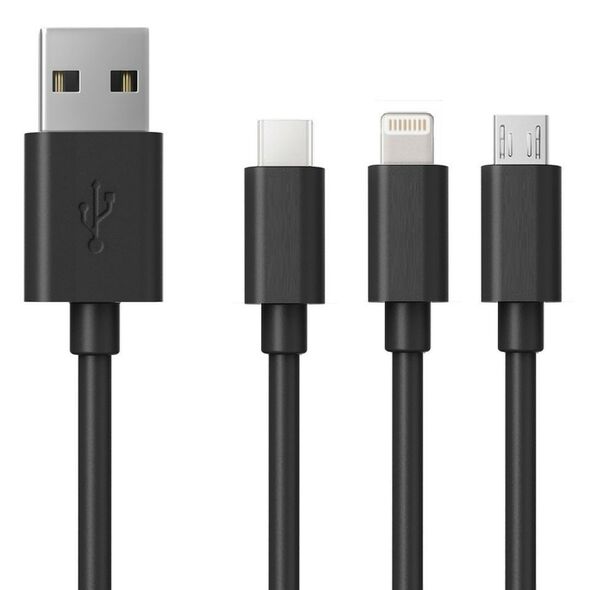 Ancus Καλώδιο Σύνδεσης και Φόρτισης Ancus Flow E44 USB 3 σε 1 Micro-USB, USB-C, Lightning 3.0A Μαύρο 1μ 36551 5210029097843