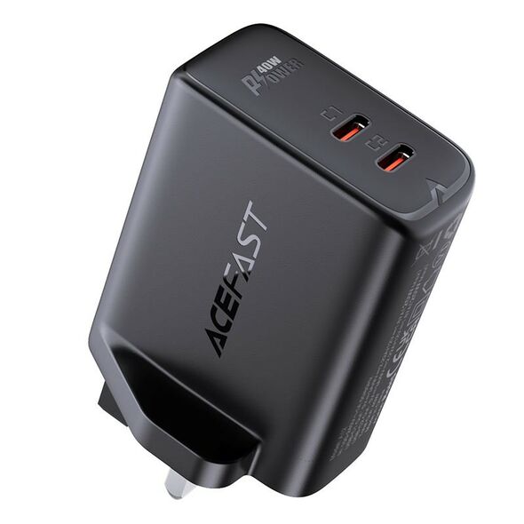 Acefast Φορτιστής Ταξιδίου Acefast A12 Fast Charging 2χUSB-C PD40W Μαύρος με UK Plug 39906 6974316280255
