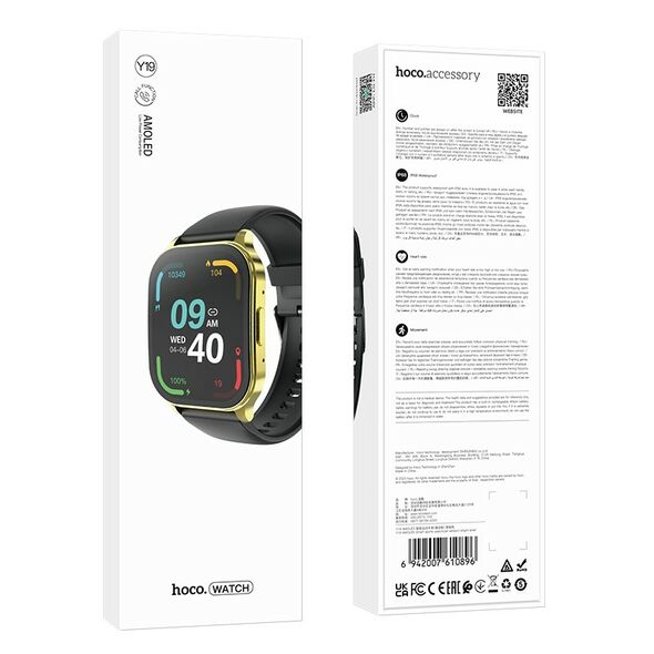 Hoco Smartwatch Hoco Y19 IP68 AMOLED Οθόνη 1.96" 300mAh V5.2 με Δυνατότητα Κλήσεων Χρυσαφί 40442 6942007610889