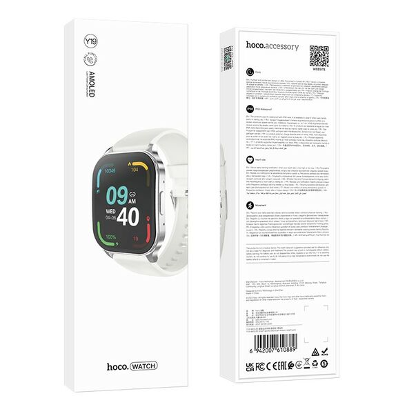 Hoco Smartwatch Hoco Y19 IP68 AMOLED Οθόνη 1.96" 300mAh V5.2 με Δυνατότητα Κλήσεων Ασημί 40443 6942007610896