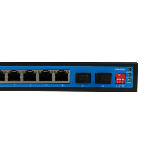 Ewind Ethernet Switch Ewind EW-S1910FG-DP 8xRJ45 10/100/1000Mbps + 2x1000Mbps  Gigabit Fiber PoE Switch με 2xGiga SFP IP30 40563 40563
