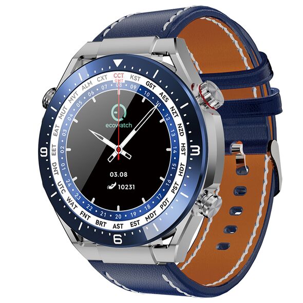 FitGo Smartwatch Ecowatch 1 1.52” 400mAh IP67 Μπλέ με Silicond PU Leather και Metal Band 40835 5905913006017