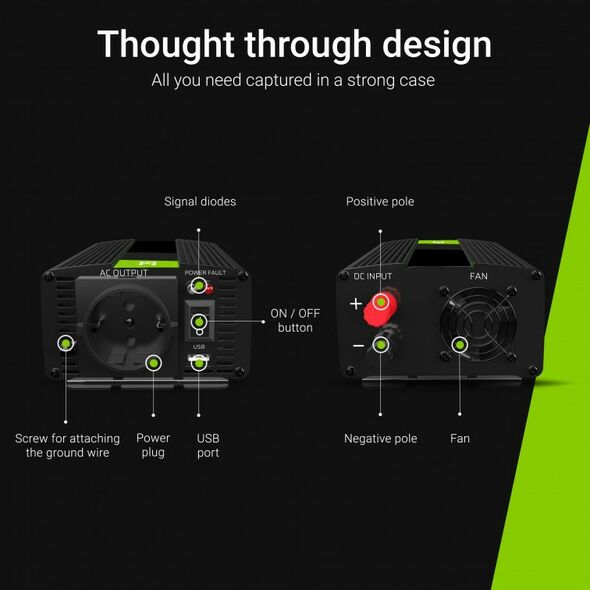 Green Cell Green Cell Car Power Inverter Converter INV09 12V to 230V 1000W/2000W  Με Δυνατότητα Σύνδεσης στην Μπαταρία 36584 5902719427886