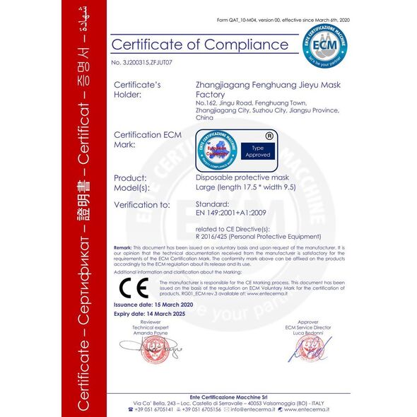 Protective mask. Antivirus face mask with elastic band, blue Certificate CE - 10 pcs 08060976
