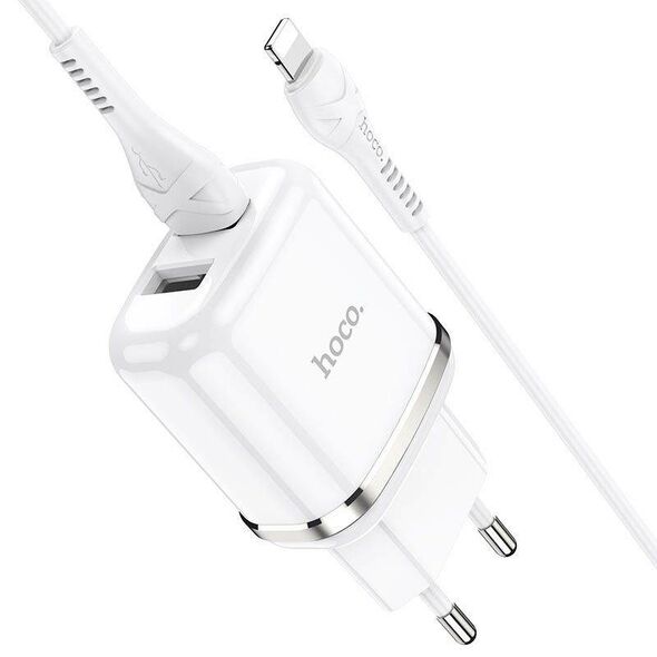 Wall Charger 2,4A 2xUSB + Cable 1m iPhone Lightning Hoco N4 Smart Dual USB white 6931474731029