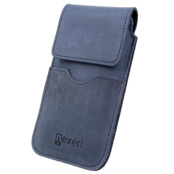 Vertical Holster IPHONE 13 / 13 PRO / 12 / 12 PRO / SAMSUNG GALAXY S24 Leather Case for Belt Open Wallet Nexeri Flap Leather navy blue 5904161118930