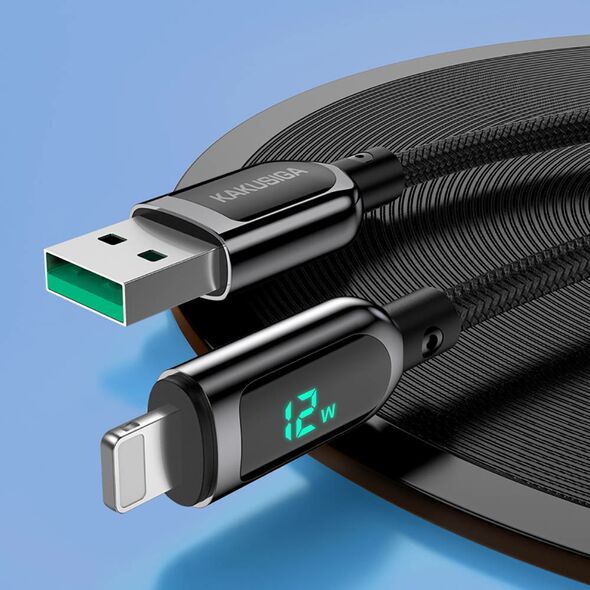 Cable USB - Lightning 12W 5A 1.2m LED Digital Display Fast Charging and Data Transfer Kakusiga (KSC-599) black 6921042118925
