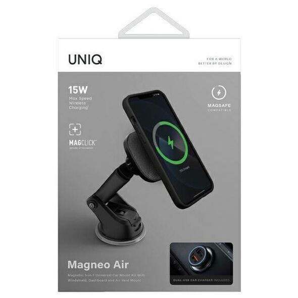 Uniq magnetic holder Magneo alone with charge. induction 3in1 Car dash &amp; Vent Mount grey/grey 8886463680308