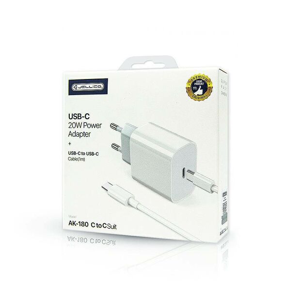 Wall Charger 20W PD USB-C + Kabel USB-C - USB-C Jellico AK180 white 6973771101181