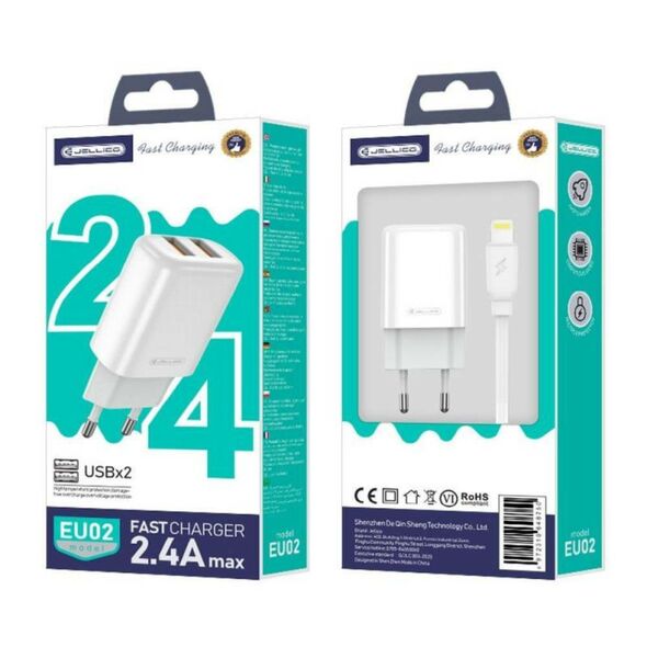 Wall Charger 2x USB 2.4A + Cable USB - Lightning Jellico EU02 white 6974929203252