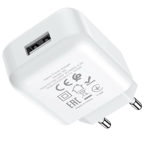 Wall Charger USB 2.1A + Cable USB - Micro USB Hoco N2 white 6931474728852