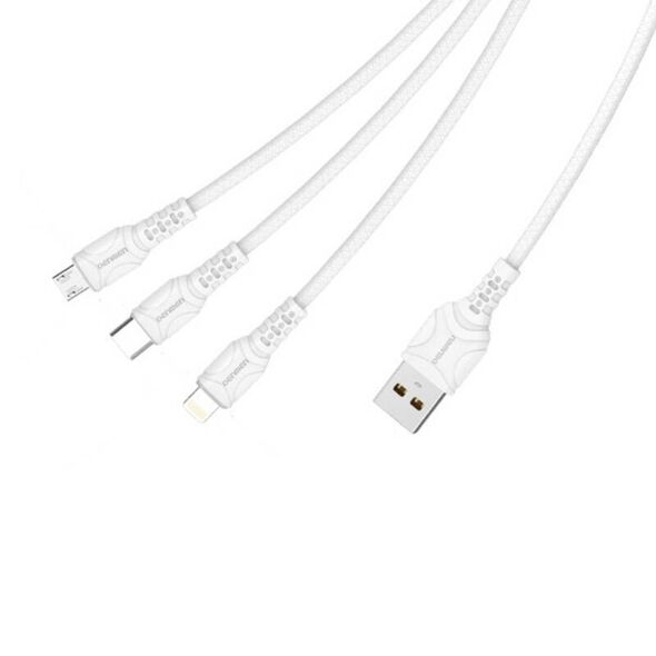 Cable 3w1 1m USB - Micro USB + Lightning + USB-C Denmen D05E white 6973224871012