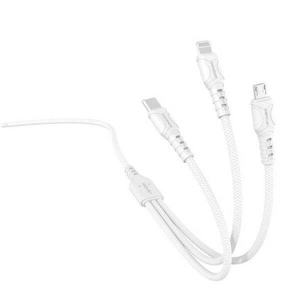 Cable 3w1 1m USB - Micro USB + Lightning + USB-C Denmen D05E white 6973224871012