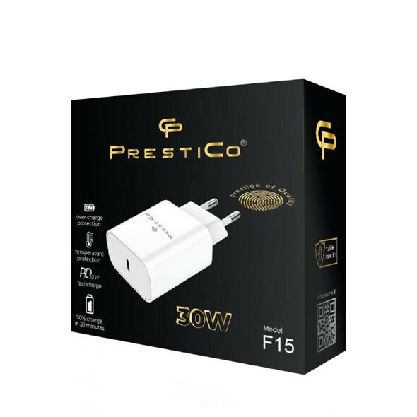 Wall Charger 30W PD USB-C Prestico F15 white 5904643039012