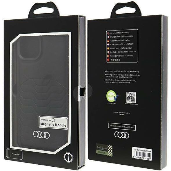 Original Case IPHONE 15 PLUS / 14 PLUS Audi Synthetic Leather MagSafe (AU-TPUPCMIP15M-GT/D3-BK) black 6955250226899