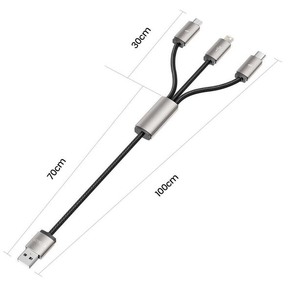Cable 3in1 3.5A 1m USB - USB-C + Lightning + Micro USB Tech-Protect UltraBoost grey 5906203691272