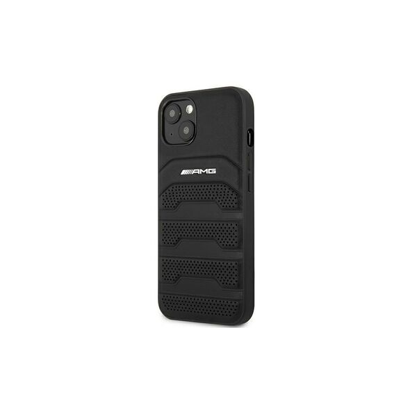 AMG case for iPhone 14 Plus 6,7&quot; AMHCP14MGSEBK black HC Leather Debossed Lines White Logo 3666339071394