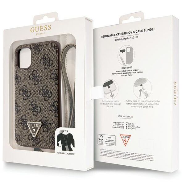 Guess case for iPhone 11 Pro Max 6,7&quot; GUHCP14XP4TDSCPK brown HC PU Leather Metal Logo Strass Crossbody 3666339146849