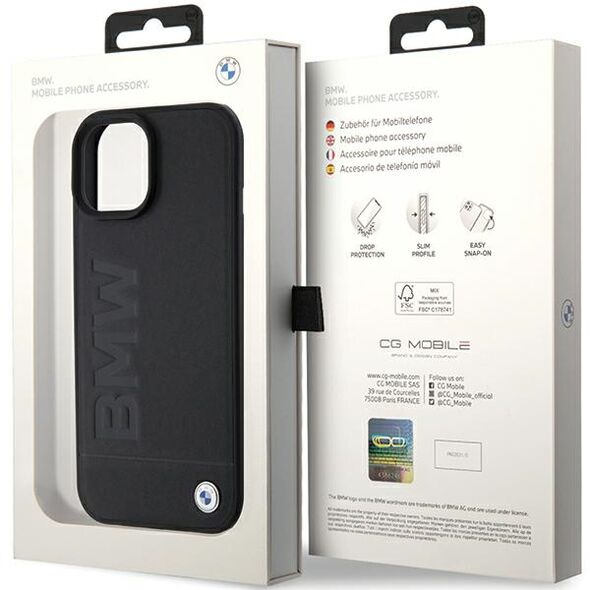 BMW case for iPhone 15 6,1&quot; BMHCP15SSLLBK black HC Leather Hot Stamp 3666339170813
