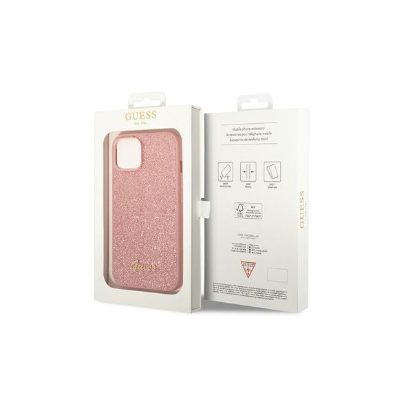 Guess case for iPhone 14 Pro 6,1&quot; GUHCP14LHGGSHP pink PC/TPU Glitter Flakes Case Script Metal Logo 3666339065065