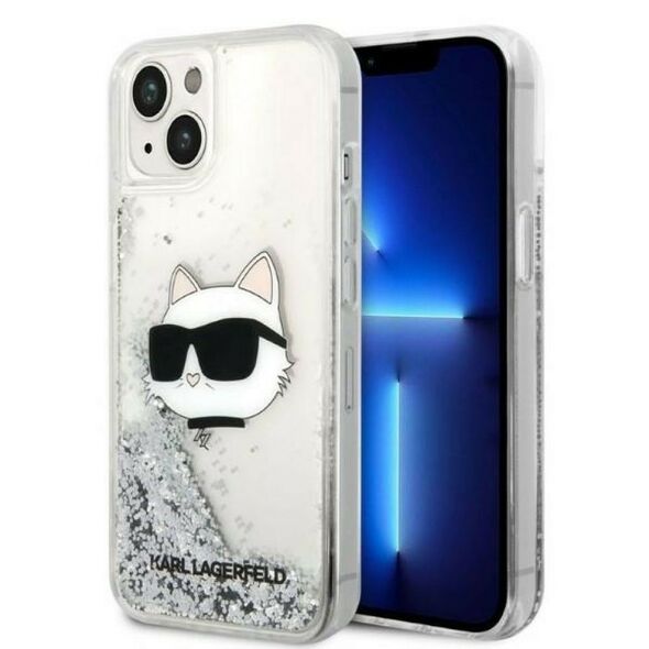 Karl Lagerfeld case for iPhone 14 Pro 6,1&quot; KLHCP14LLNCHCS silver hardcase Liquid Glitter NFT Choupette Head 3666339086947