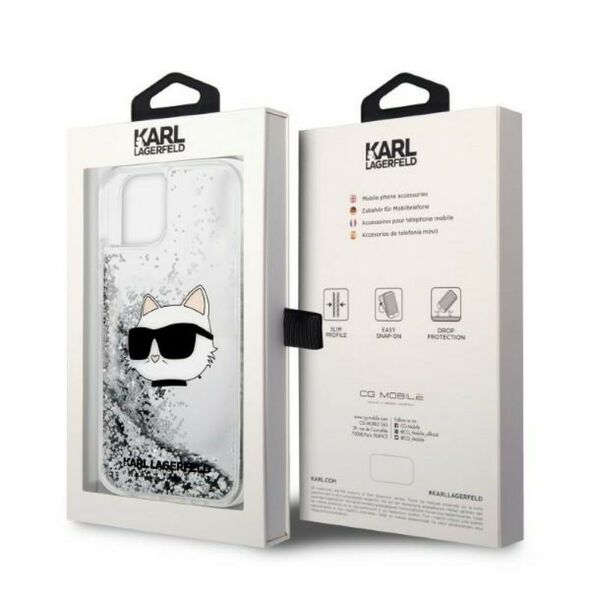 Karl Lagerfeld case for iPhone 14 Pro 6,1&quot; KLHCP14LLNCHCS silver hardcase Liquid Glitter NFT Choupette Head 3666339086947