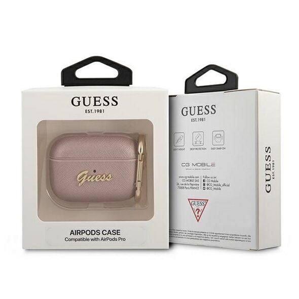 Guess case for AirPods Pro GUAPSASMP pink Saffiano Script Metal Collection 3666339009823
