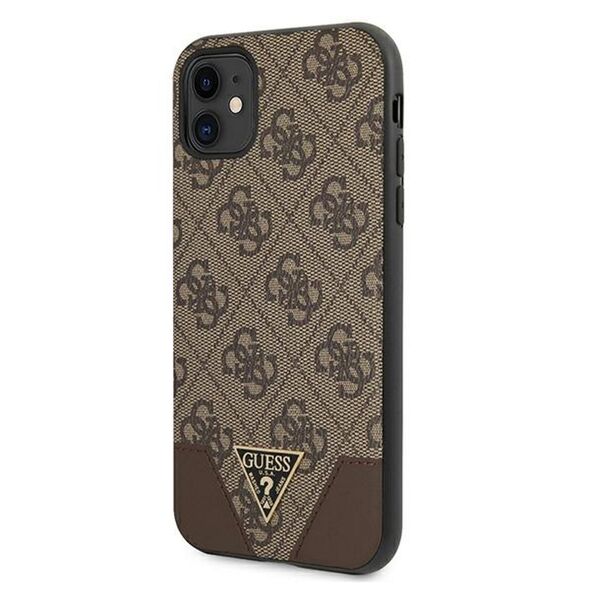 Guess case for iPhone 11 GUHCN61PU4GHBR brown hard case 4G Triangle Collection 3666339016302
