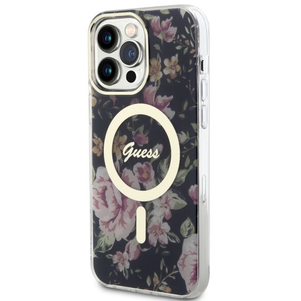 Guess case for iPhone 14 Pro Max 6,7&quot; GUHMP14XHCFWSK black hardcase Magsafe IML Flower 3666339115548