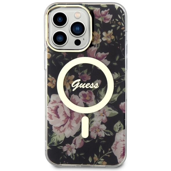 Guess case for iPhone 14 Pro Max 6,7&quot; GUHMP14XHCFWSK black hardcase Magsafe IML Flower 3666339115548