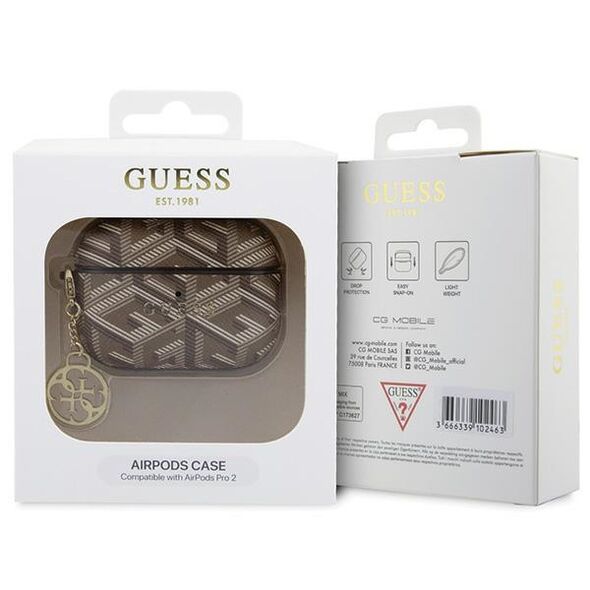 Guess case for AirPods Pro 2 GUAP2PGCE4CW brown Gcube Classic Gold Logo W/Charm 3666339171179