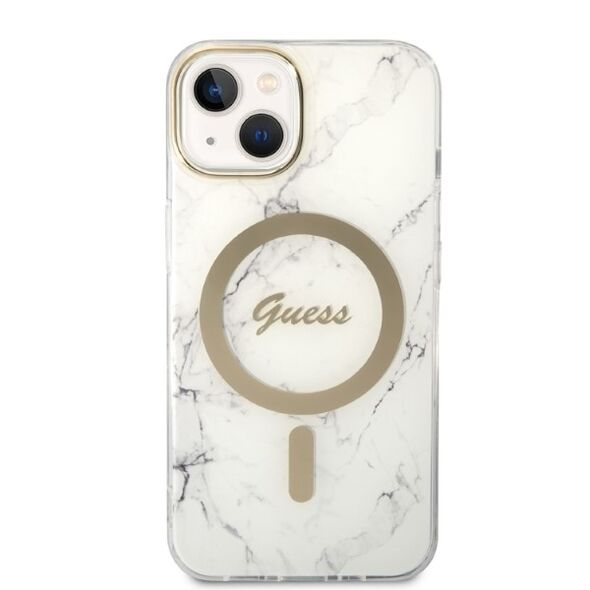 Guess set case + charger for iPhone 14 Plus 6,7&quot; GUBPP14MHMEACSH white hard case Marble MagSafe 3666339103194