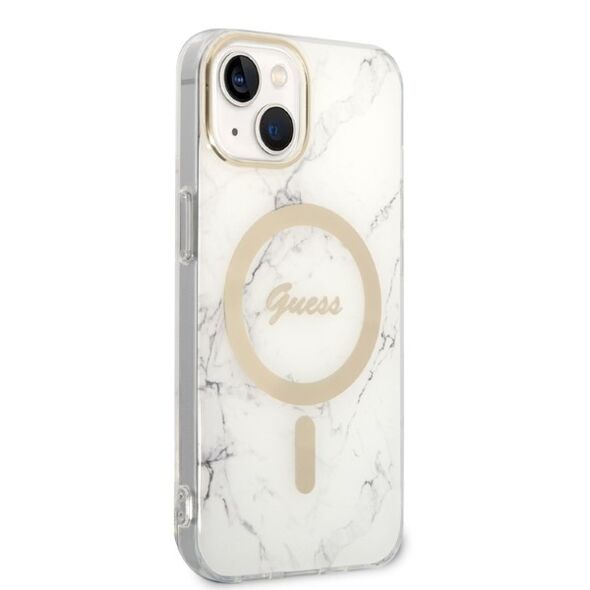 Guess set case + charger for iPhone 14 Plus 6,7&quot; GUBPP14MHMEACSH white hard case Marble MagSafe 3666339103194