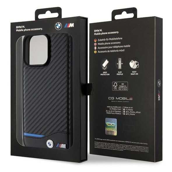 BMW case for iPhone 15 Pro Max 6,7&quot; BMHCP15X22NBCK black HC PU Carbon 3666339143862