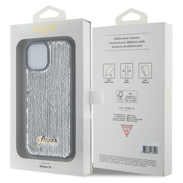 Guess case for iPhone 15 6,1&quot; GUHCP15SPSFDGSS silver HC Sequin Script Metal 3666339173159