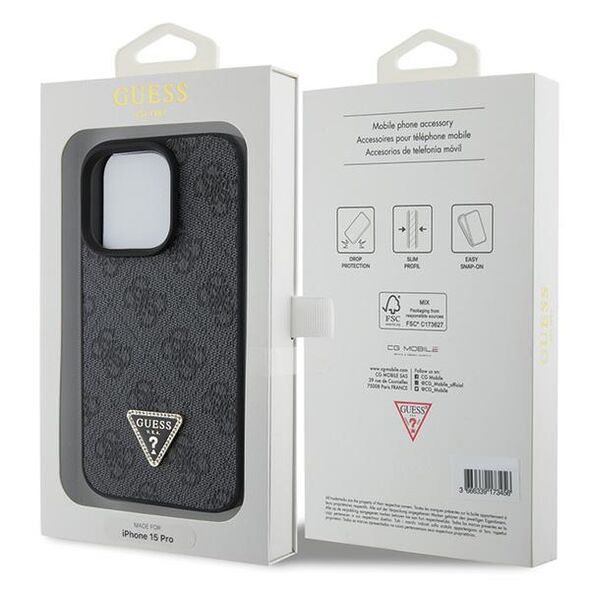 Guess case for iPhone 15 Pro 6,1&quot; GUHCP15LP4TDPK black HC PU Leather 4G Triangle Strass 3666339146269